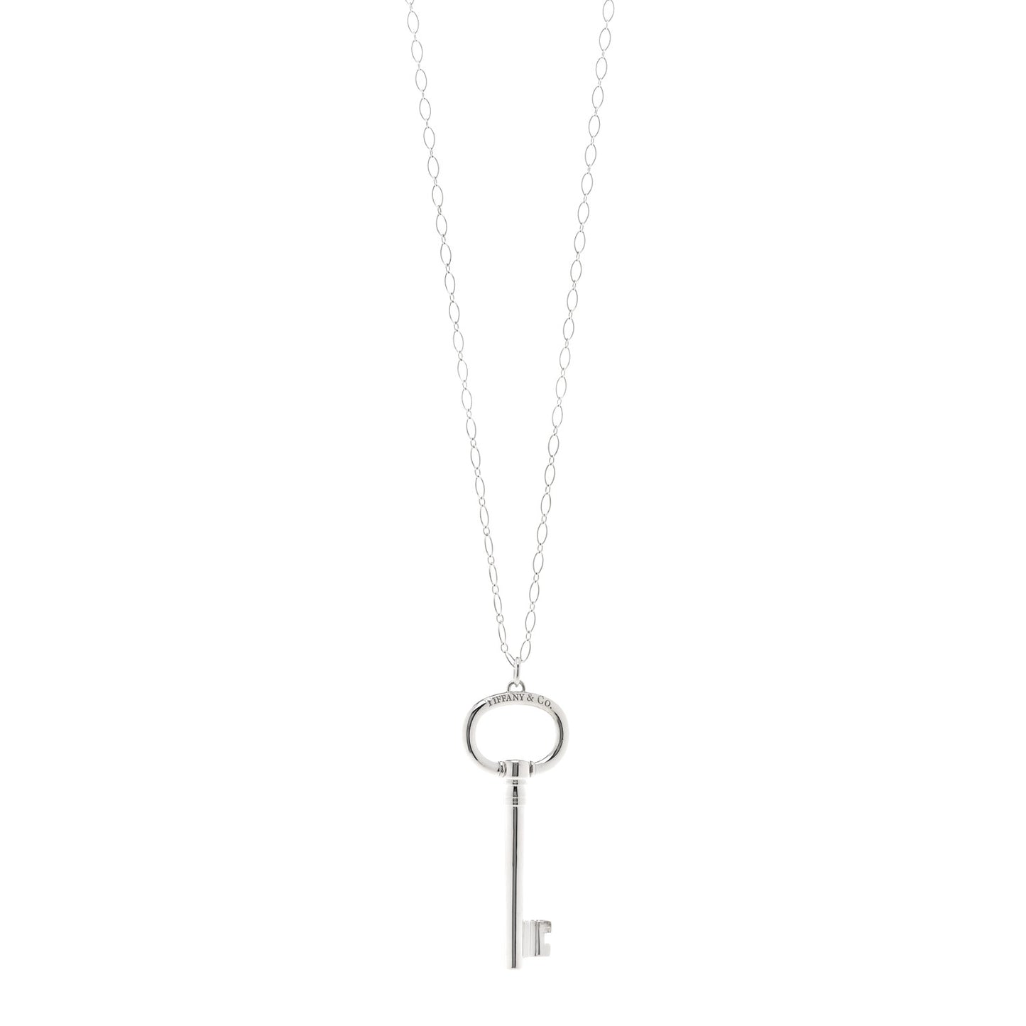 Sterling Silver Oval Key Pendant Link Necklace