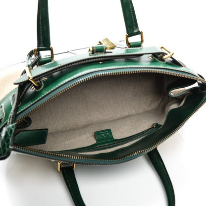Gucci Monogram Crocodile Web Secret Top Handle Satchel Green 5 of 9