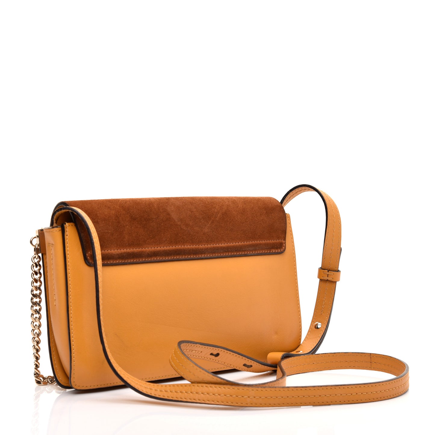 Suede Calfskin Small Faye Shoulder Bag Mustard Brown