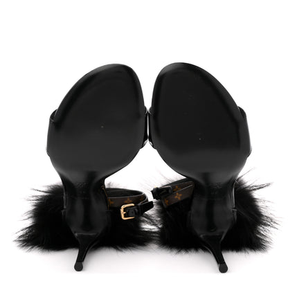 Louis Vuitton Monogram Patent Fur Sandals 38 Black 7 of 11