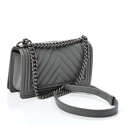 Chanel Calfskin Chevron Quilted Medium Boy Flap Grey 2 of 9