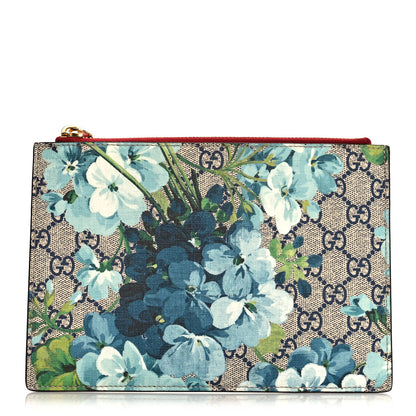 Gucci GG Supreme Monogram Blooms Small Zip Pouch Beige Blue Hibiscus Red 1 of 8
