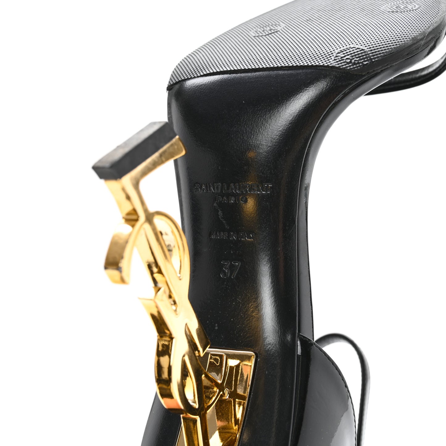 Patent Calfskin Opyum 110 Sandals 37 Black Gold