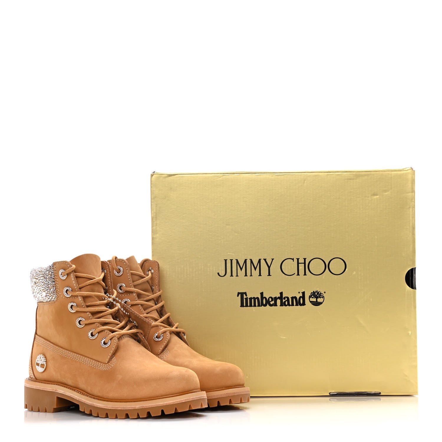 Jimmy Choo X TIMBERLAND Nubuck Swarovski Crystal Womens Ankle Boots 8 Wheat 15 of 15