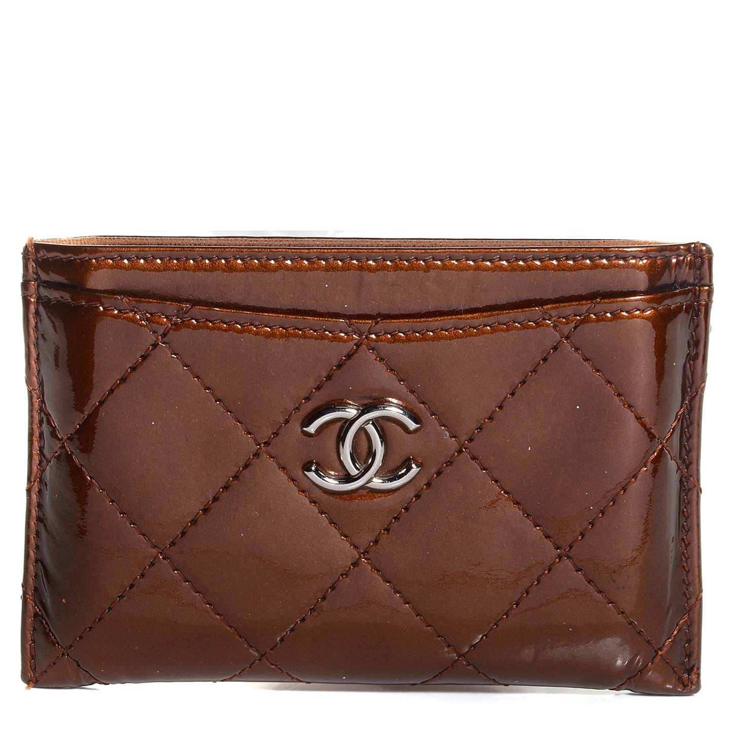 Patent Quilted Card Holder Bronze