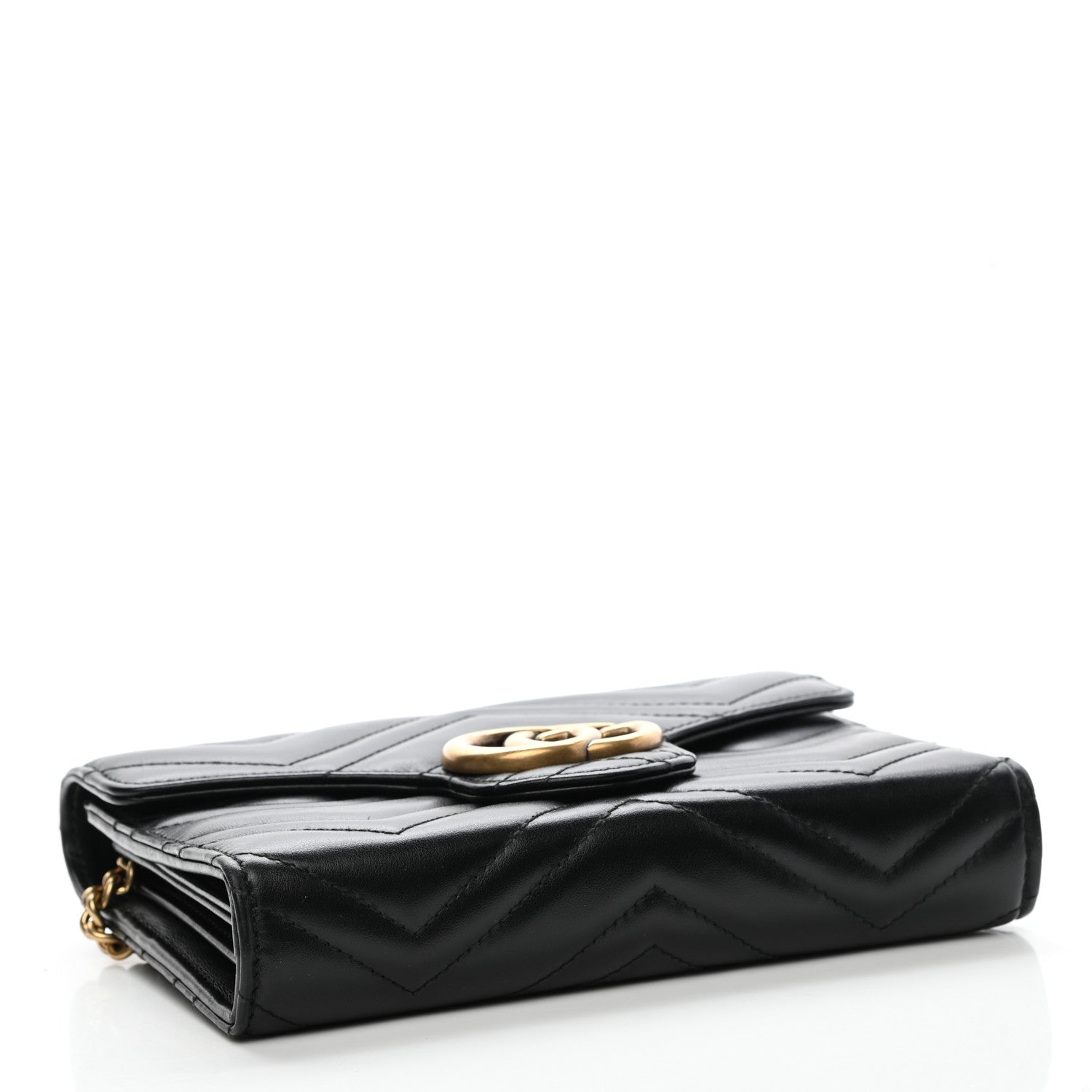 Gucci Calfskin Matelasse GG Marmont Chain Wallet Black 4 of 9