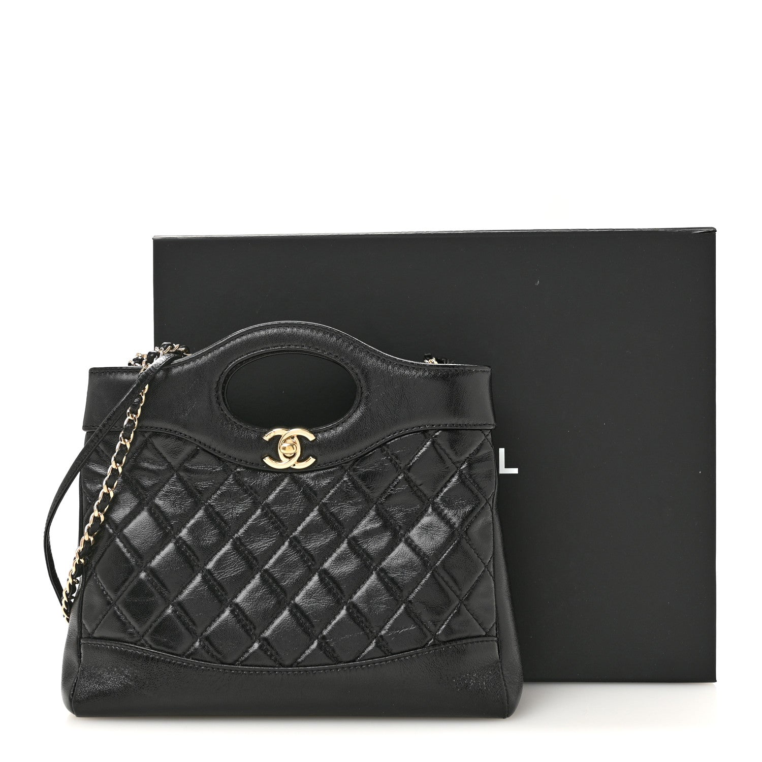 Chanel Shiny Crumpled Calfskin Quilted Mini 31 Shopping Bag Black 14 of 14
