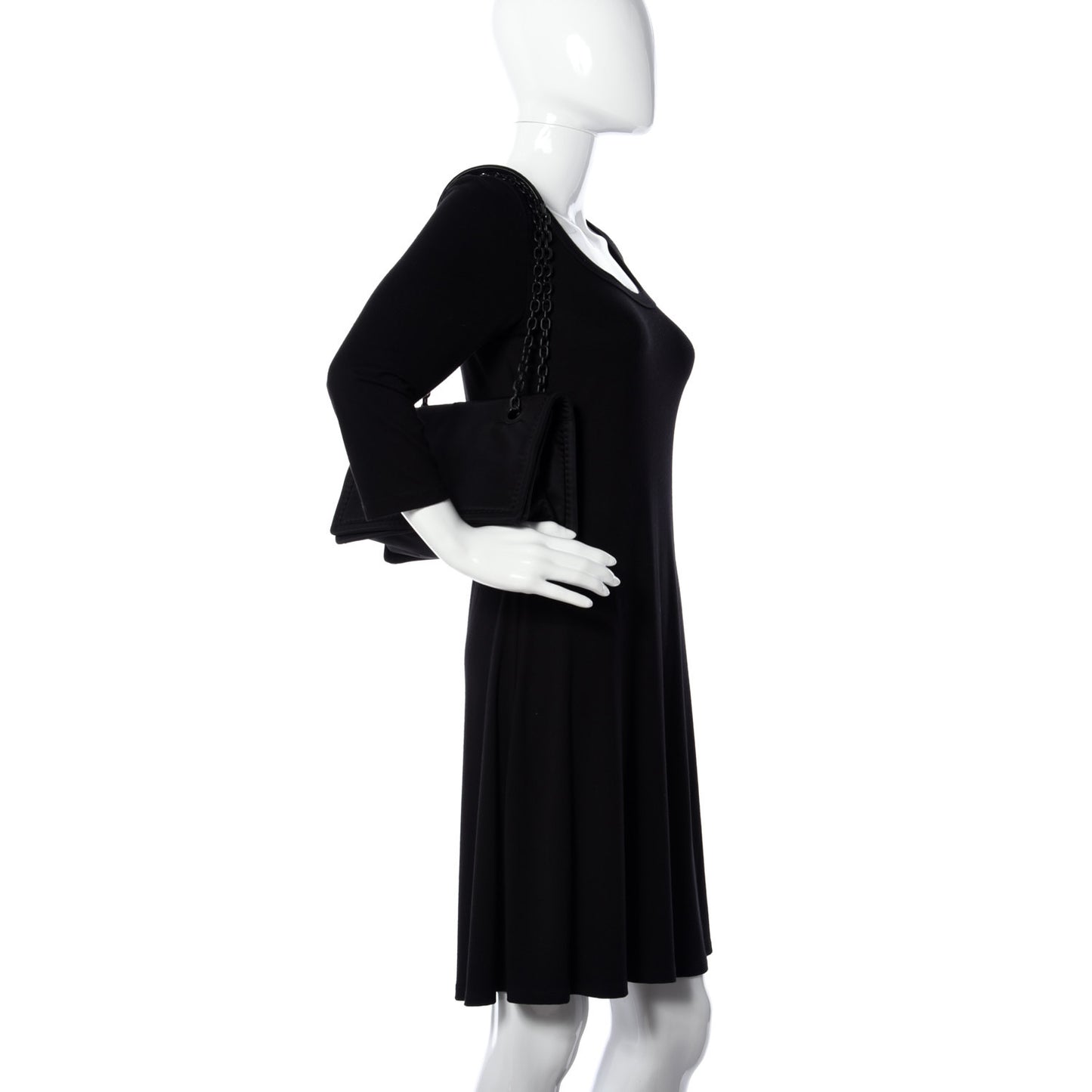 Nylon Tessuto Chain Shoulder Bag Black