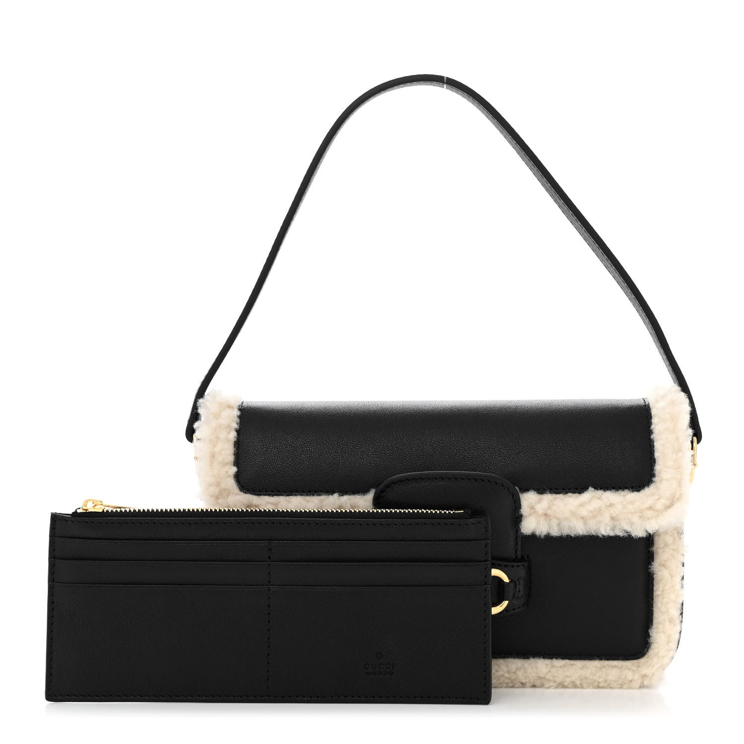 Gucci Sakai Be Green Calfskin Shearling Mini Horsebit 1955 Shoulder Bag Black 3 of 10