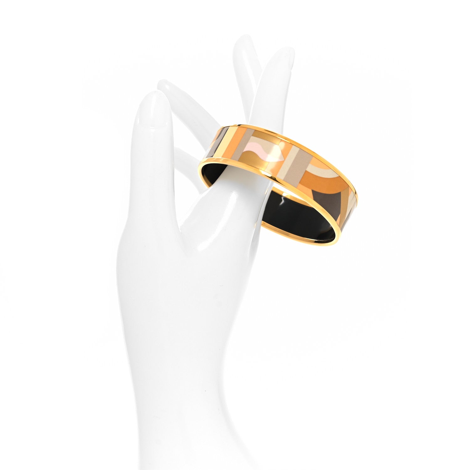 Hermes Enamel Printed Perspective Cavaliere Wide Bracelet 62 Caramel 2 of 6