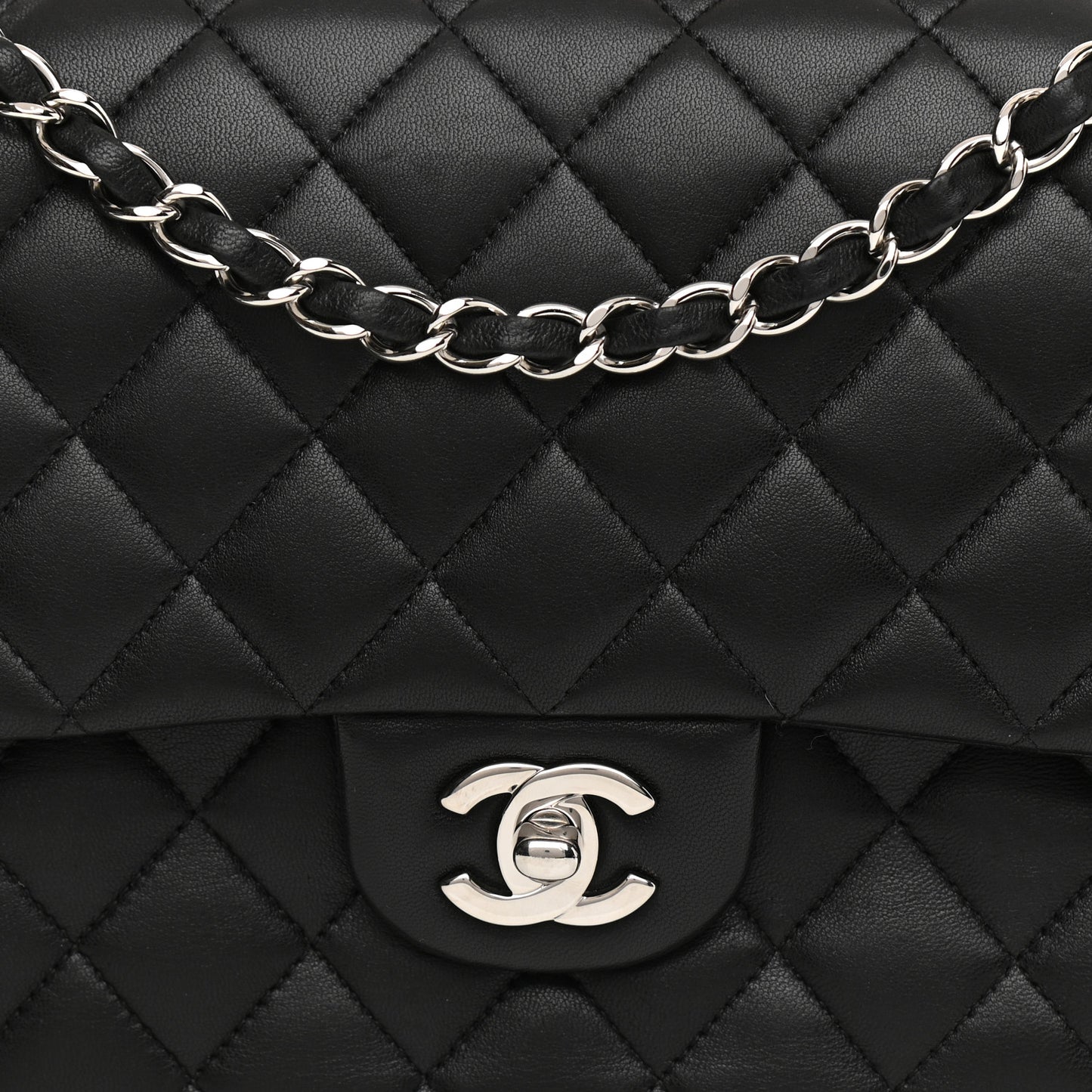 Lambskin Quilted Medium Double Flap Black