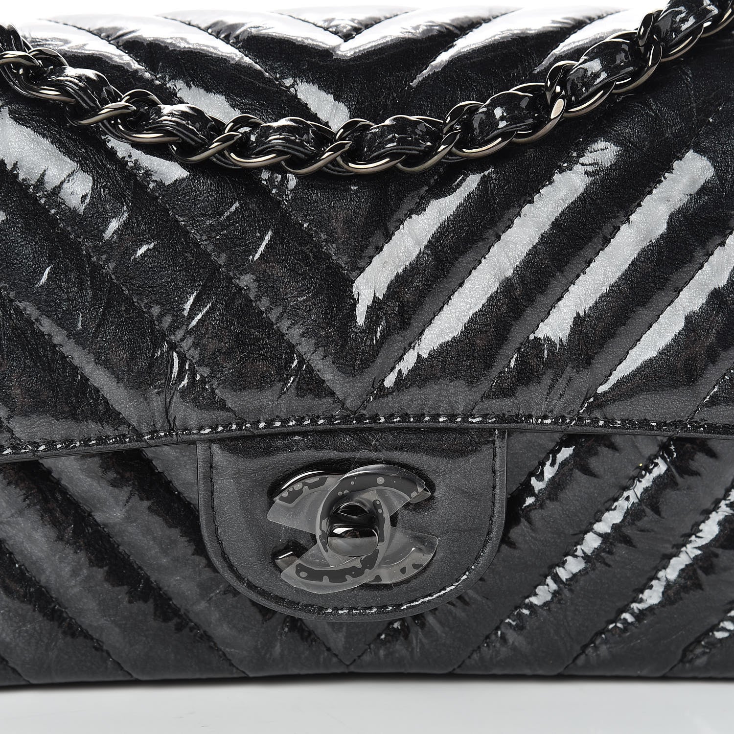 Chanel Patent Metallic Crumpled Calfskin Chevron Quilted Mini Rectangular Flap So Black 8 of 14