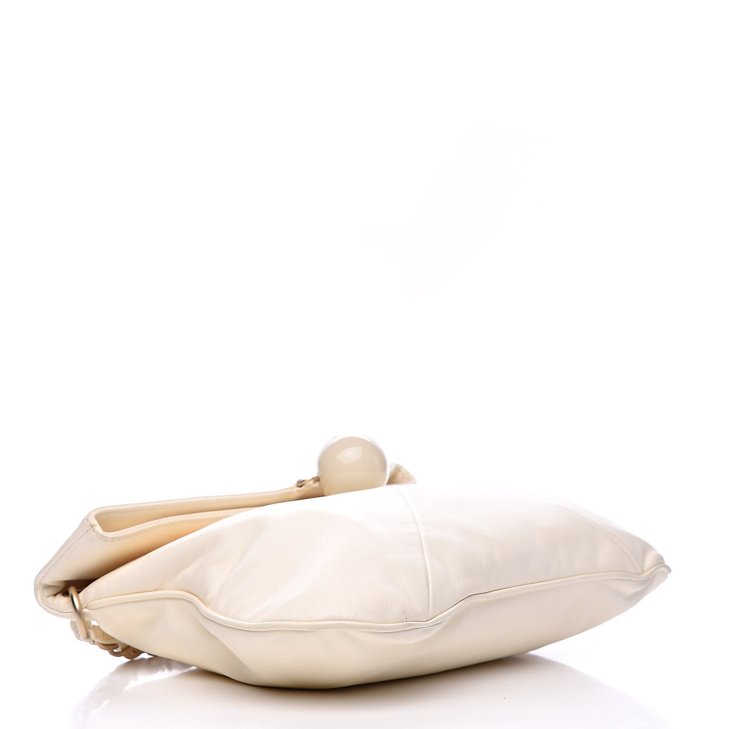 Lambskin Coco Ball Fold Over Bag White