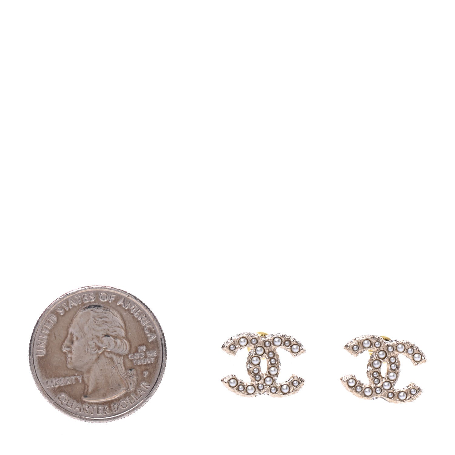 Chanel Pearl Crystal CC Earrings Light Gold 2 of 5