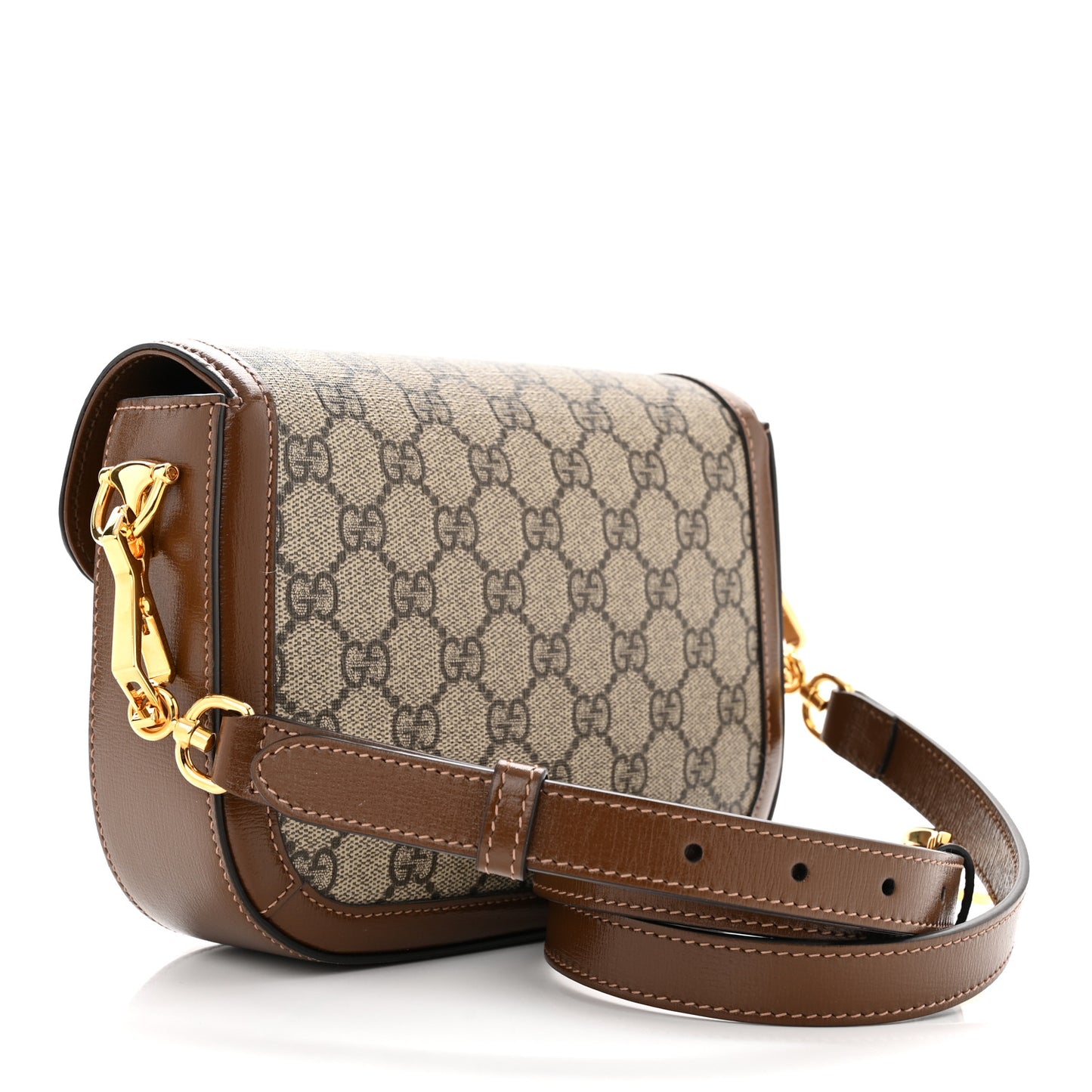 GG Supreme Monogram Web Mini Horsebit 1955 Shoulder Bag Beige Brown Sugar