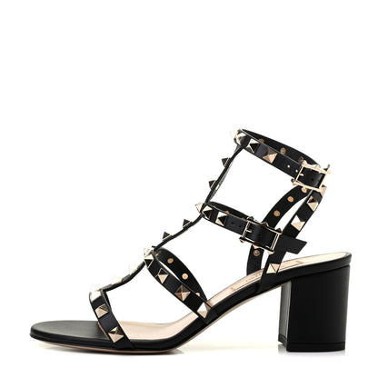 Valentino Garavani Calfskin Rockstud 60mm City Sandals 35.5 Black 1 of 8