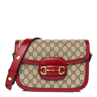 Gucci GG Supreme Monogram Azalea Calfskin Horsebit 1955 Shoulder Bag Beige Ebony New Cherry Red 1 of 14