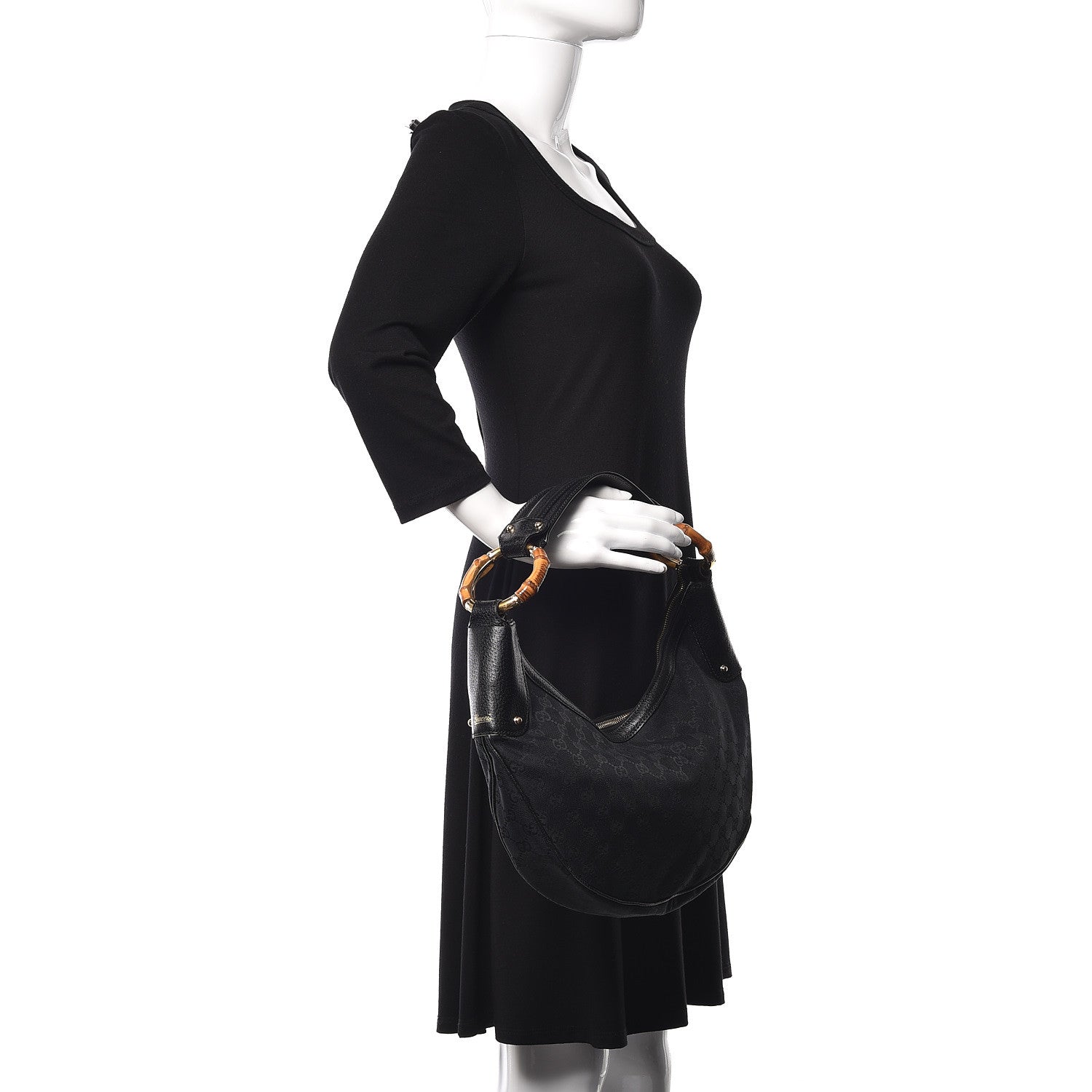 Gucci Monogram Bamboo Ring Hobo Black 2 of 8