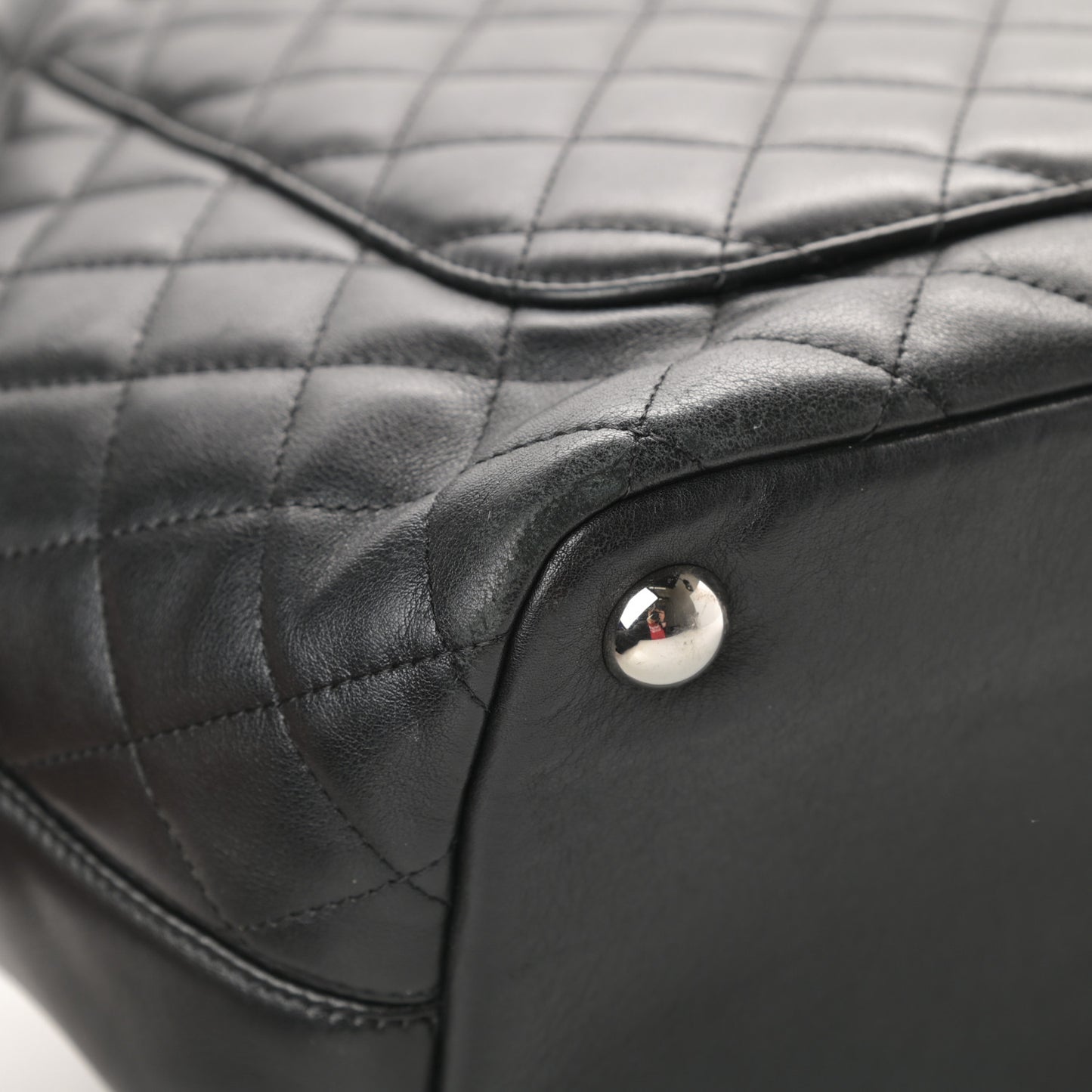 Calfskin Quilted Large Cambon Tote Black White