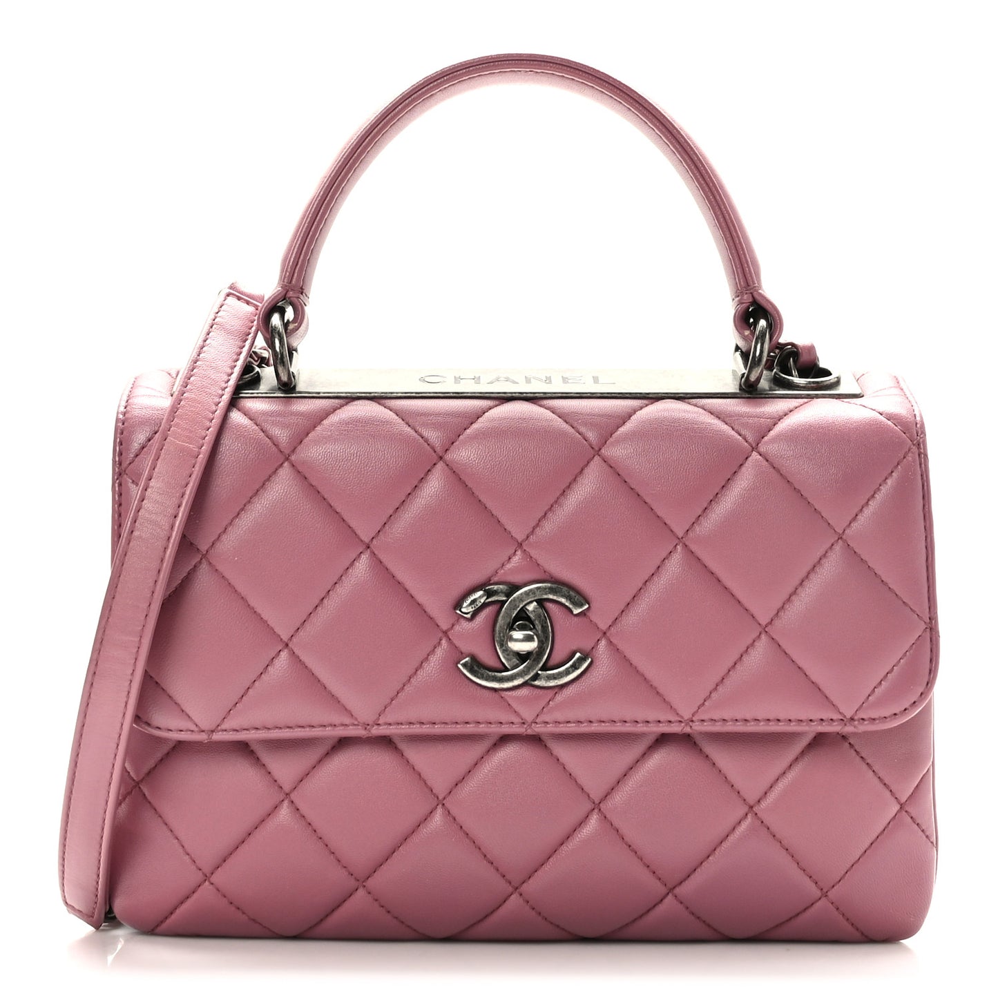 Lambskin Quilted Small Trendy CC Flap Dual Handle Bag Purple