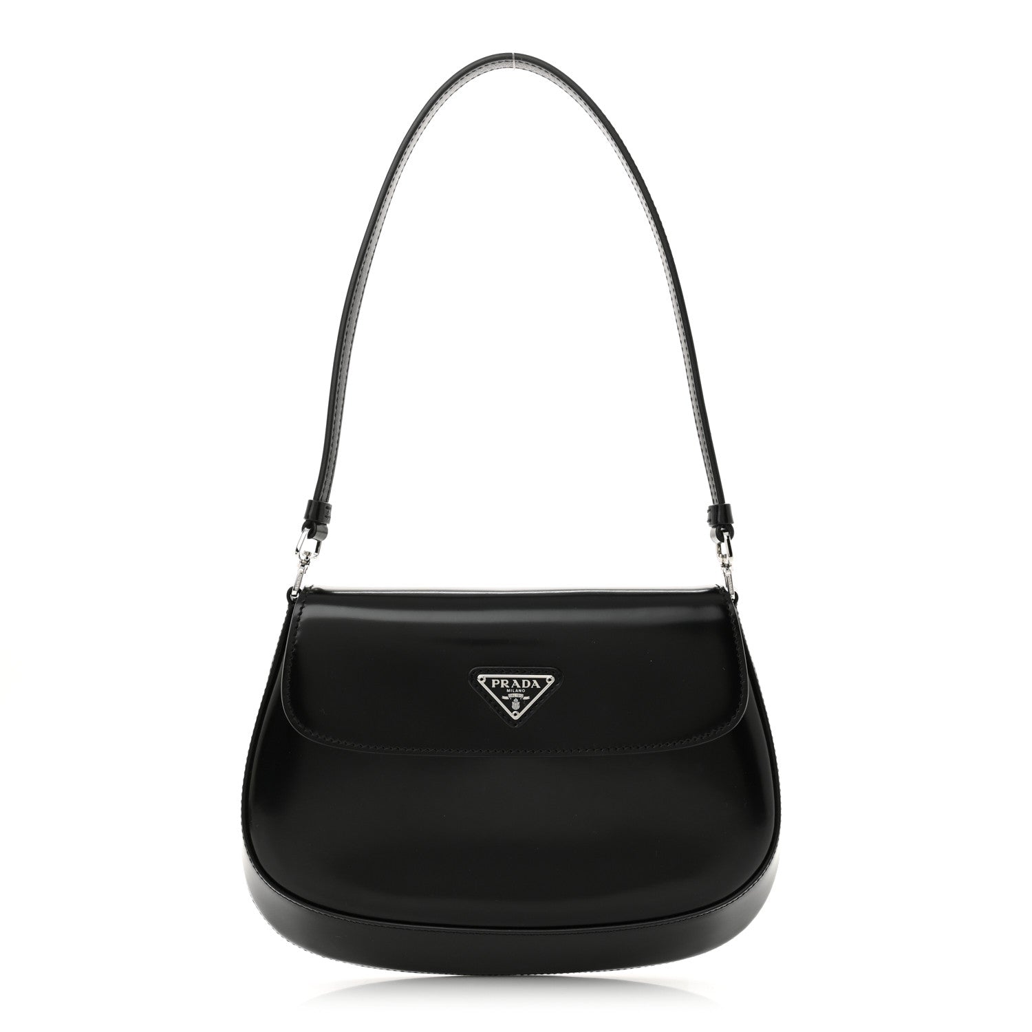 Prada Spazzolato Cleo Flap Shoulder Bag Black 1 of 12