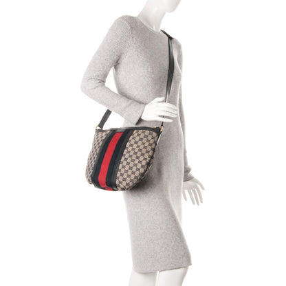 Gucci Monogram Vintage Web Medium Half Moon Hobo Navy 2 of 8