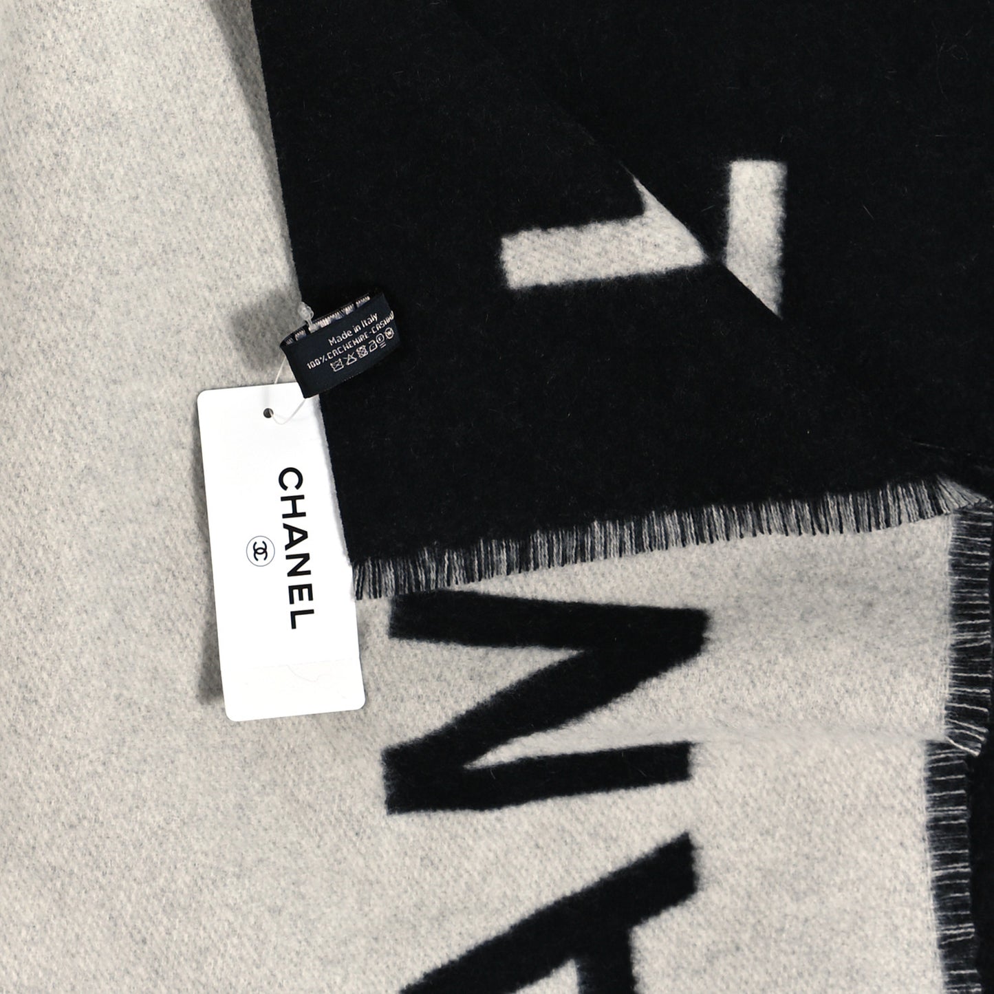 Cashmere CC Fringe Stole Black White