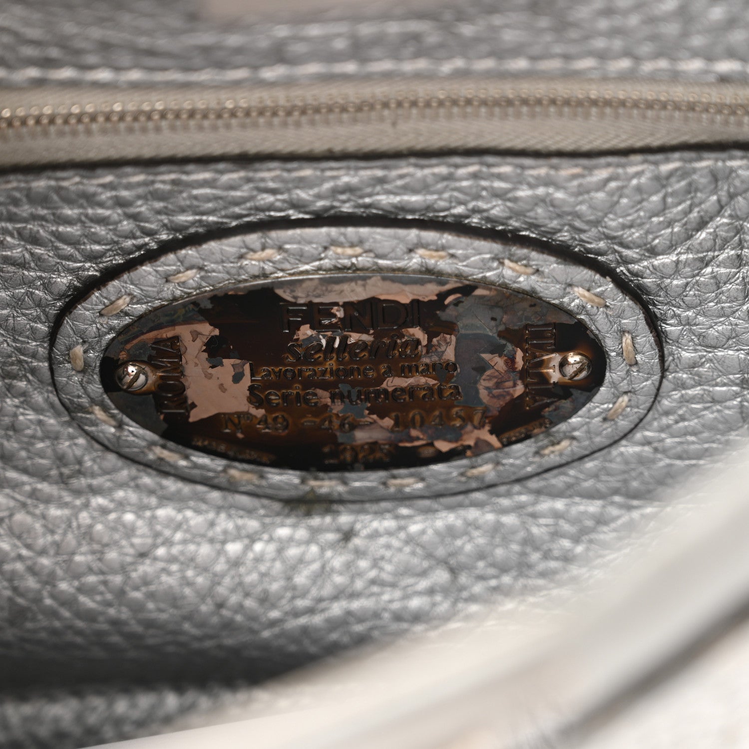 Fendi Cuoio Romano Lux Selleria Mini Peekaboo Iconic Satchel Argento 8 of 13