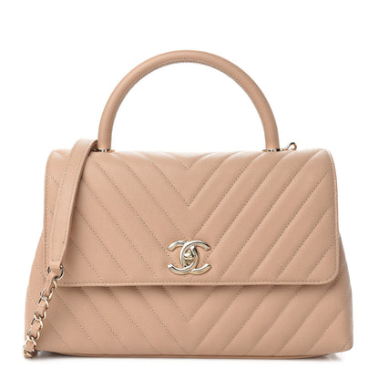 Chanel Caviar Chevron Quilted Small Coco Handle Flap Beige 1 of 11