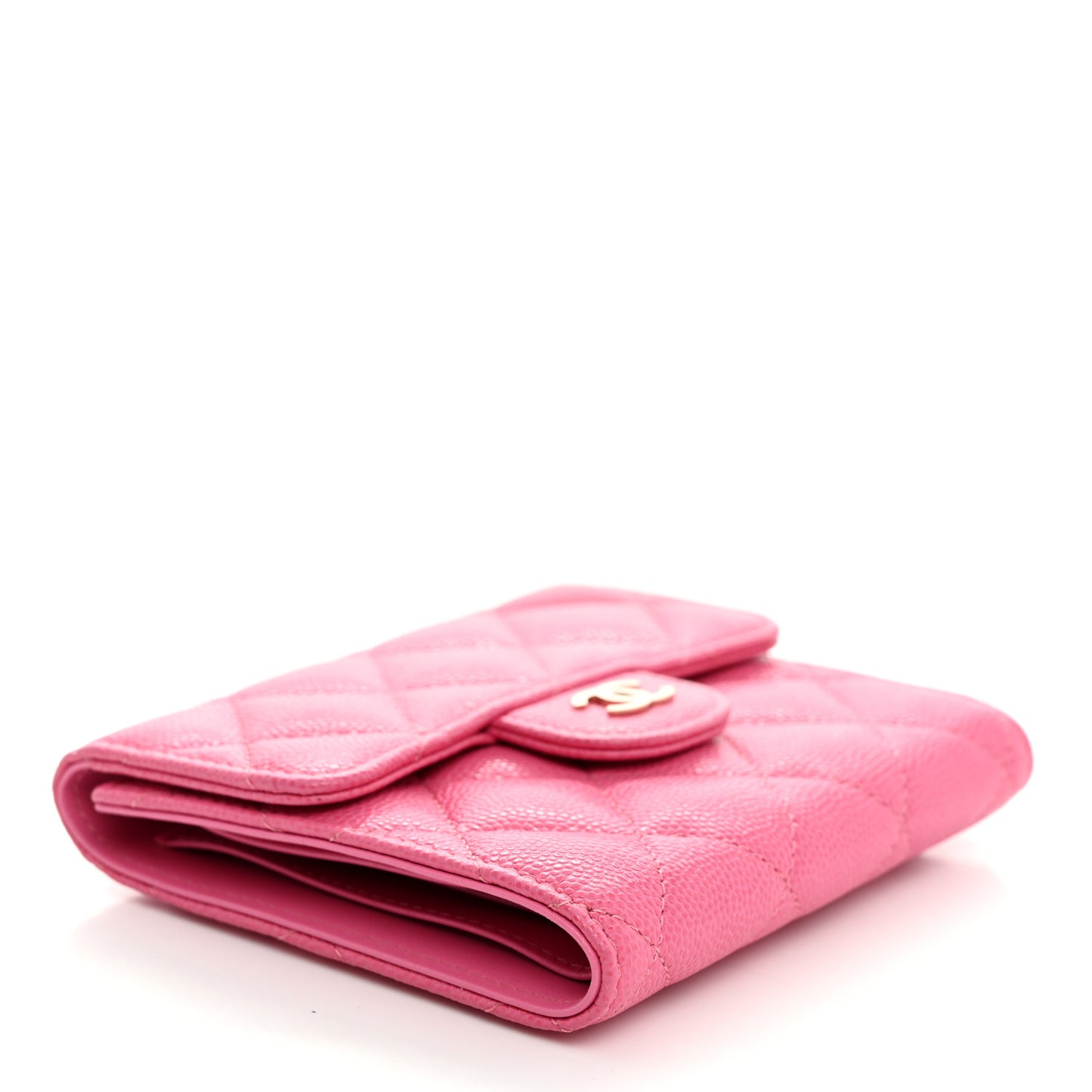 Caviar Quilted Compact Flap Wallet Pink