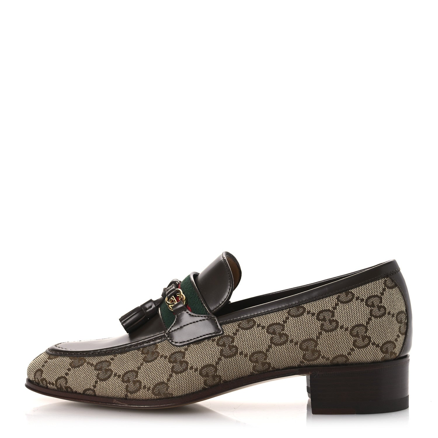 Gucci Monogram Calfskin Web Womens Tassel Loafers 37 Beige Brown 1 of 11