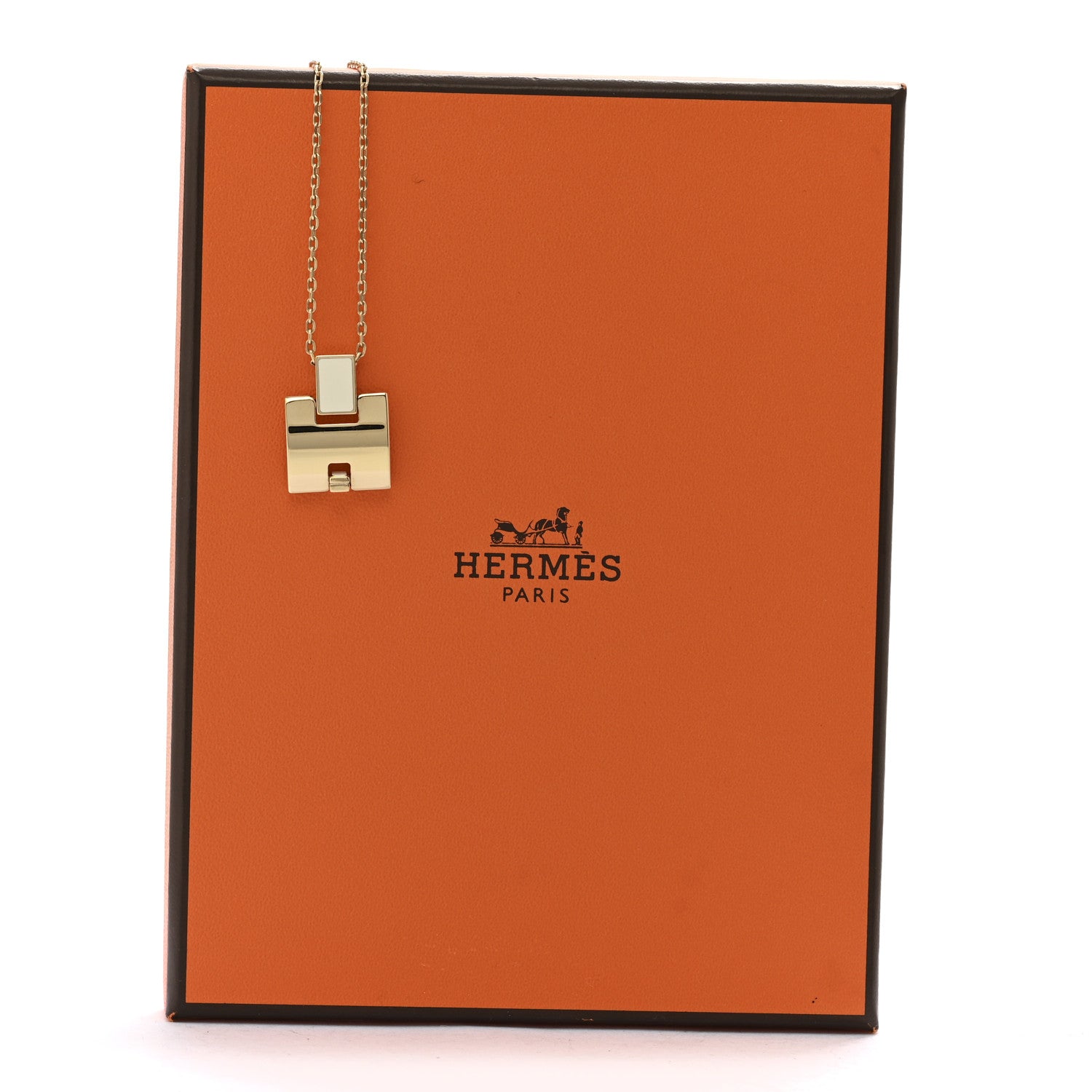 Hermes Gold Plated Lacquered Eileen Pendant Necklace White 7 of 7