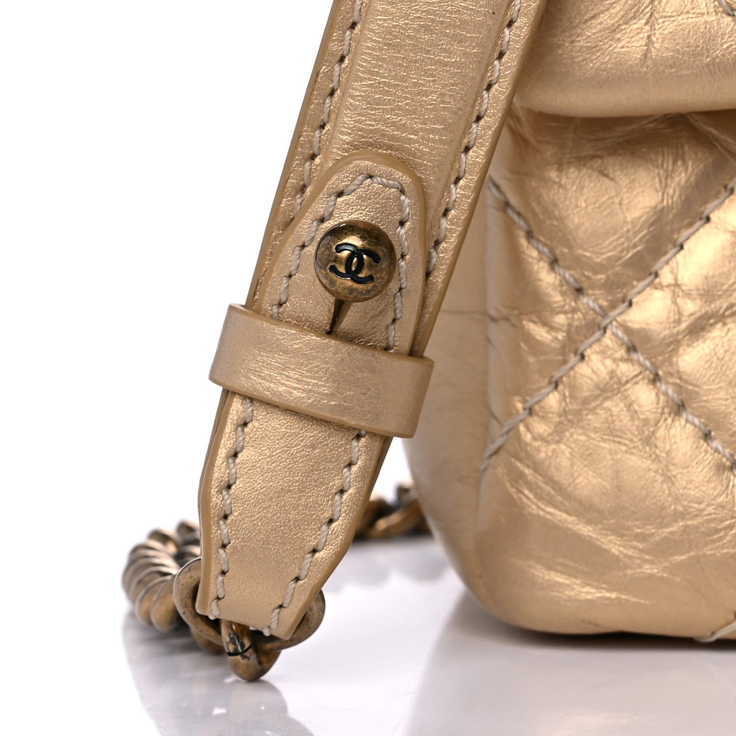 Chanel Metallic Aged Calfskin Quilted CC Square Flap Light Gold 8 of 12