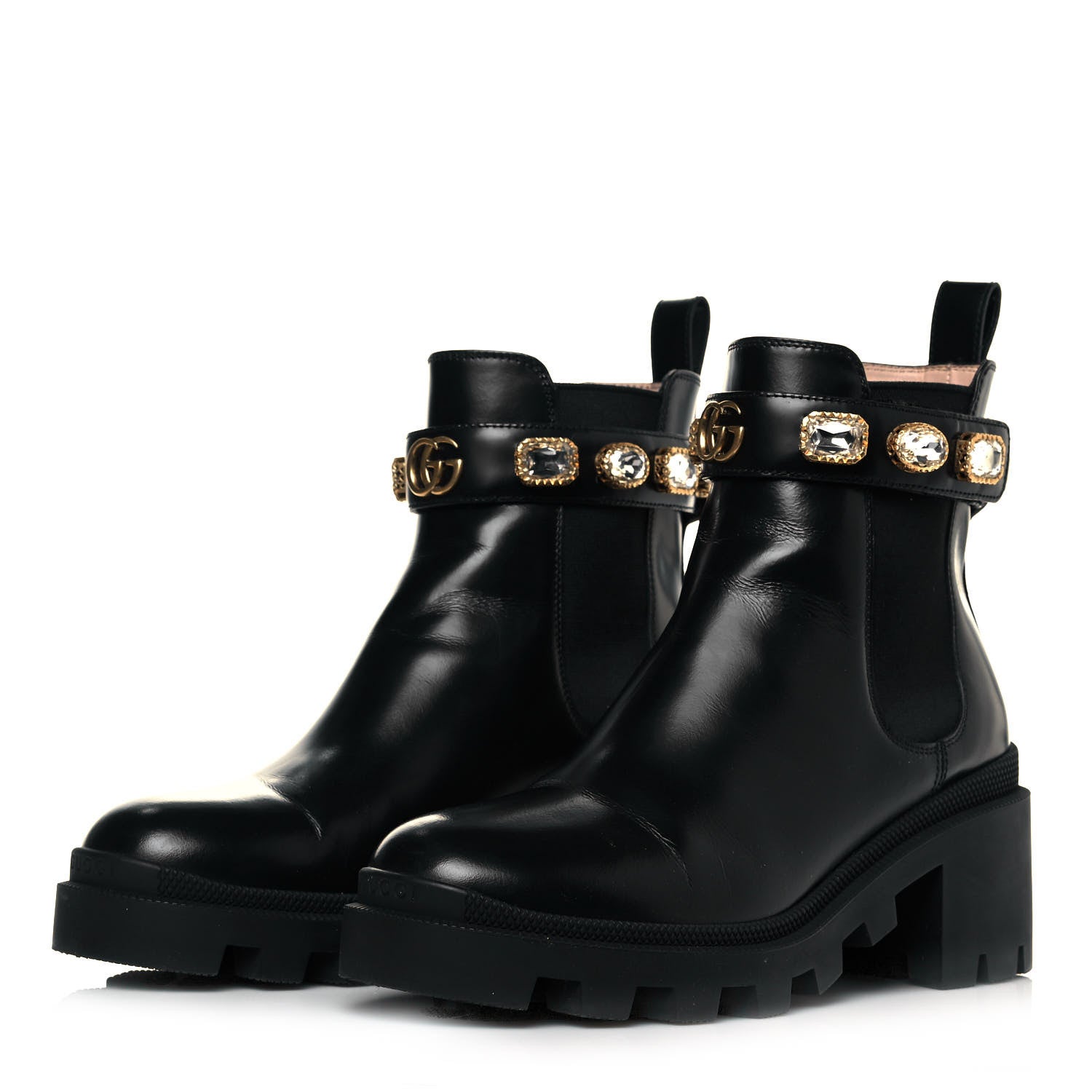 Gucci Calfskin Crystal GG Trip Chelsea Ankle Boots 37 Black 3 of 10