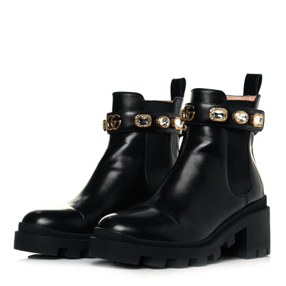 Gucci Calfskin Crystal GG Trip Chelsea Ankle Boots 37 Black 3 of 10