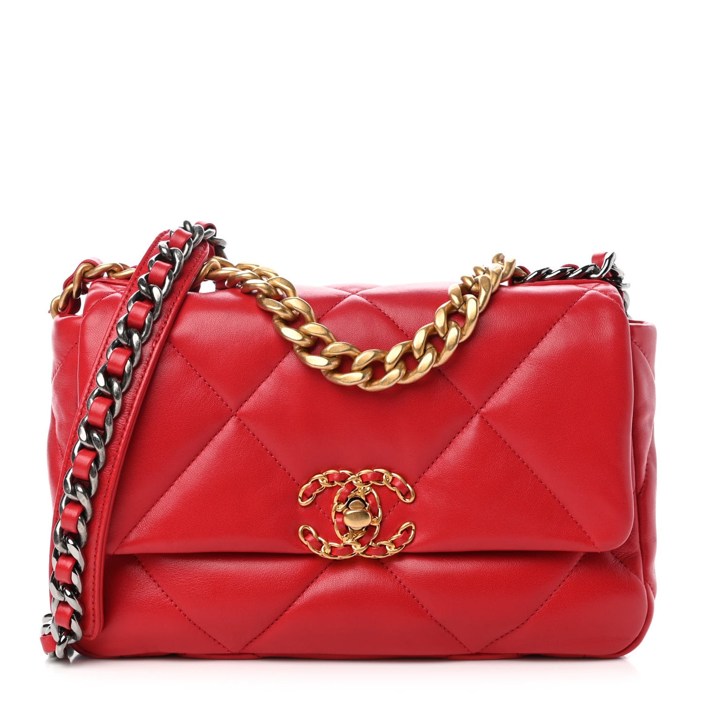 Lambskin Quilted Medium Chanel 19 Flap Red