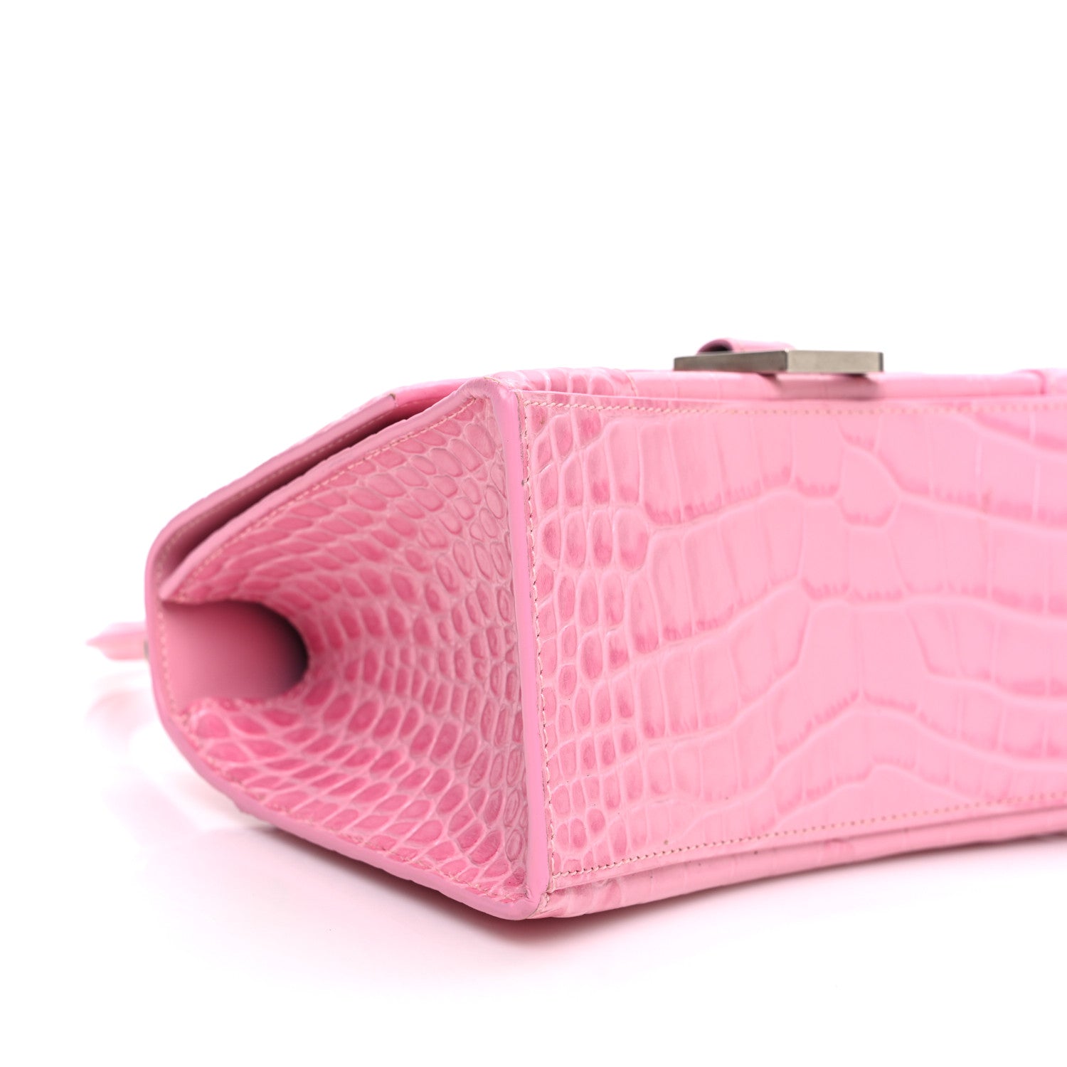 Balenciaga Shiny Calfskin Crocodile Embossed Small Hourglass Top Handle Bag Candy Pink 9 of 13