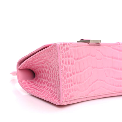 Balenciaga Shiny Calfskin Crocodile Embossed Small Hourglass Top Handle Bag Candy Pink 9 of 13