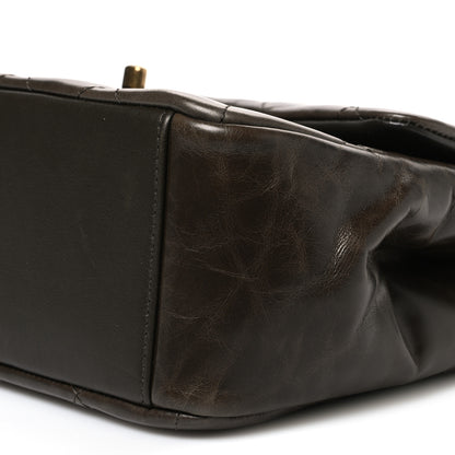 Chanel Glazed Calfskin Quilted Large Gold Bar Top Handle Flap Dark Grey 9 of 9