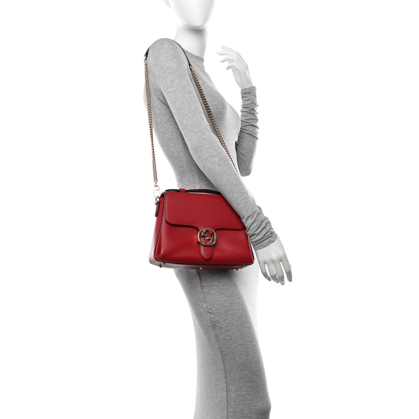 Dollar Calfskin Interlocking G Top Handle Shoulder Bag Red