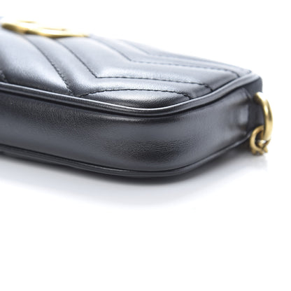 Gucci Calfskin Matelasse Mini GG Marmont Chain Crossbody Bag Black 10 of 11