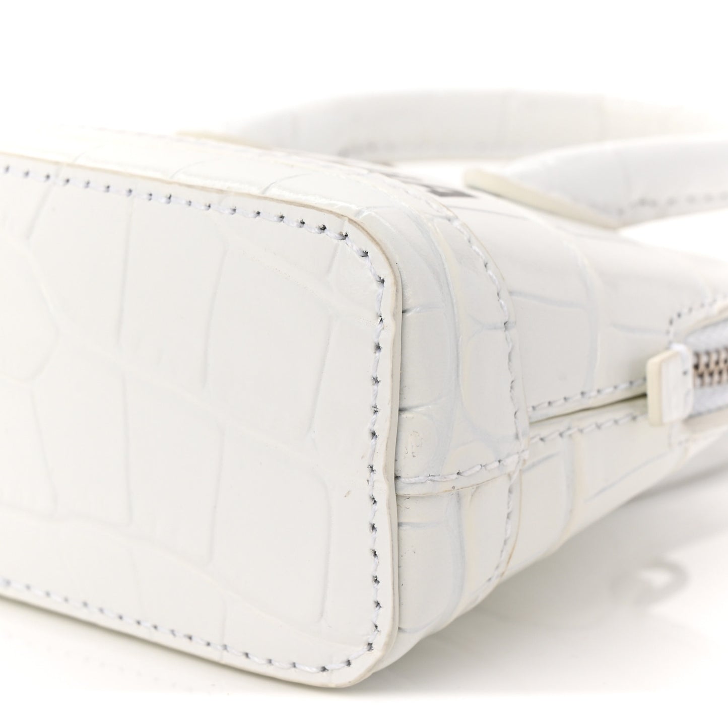 Calfskin Logo Crocodile Embossed Mini Ville Top Handle Bag White Black