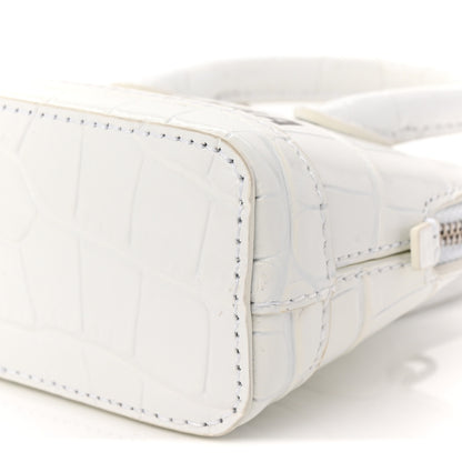 Balenciaga Calfskin Logo Crocodile Embossed Mini Ville Top Handle Bag White Black 9 of 10