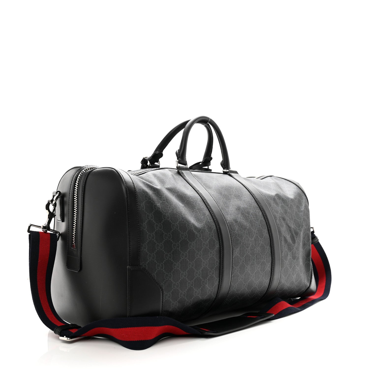 Gucci Soft GG Supreme Monogram Appia Calfskin Web Large Carry On Duffle Bag Black Grey 2 of 16