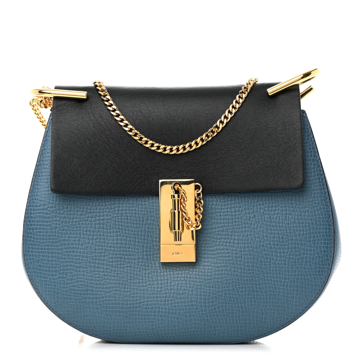 Grained Calfskin Lambskin Mini Bi-Color Drew Shoulder Bag Blue Black