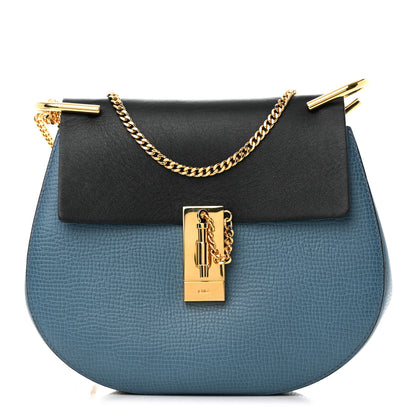 Chloe Grained Calfskin Lambskin Mini Bi-Color Drew Shoulder Bag Blue Black 1 of 10
