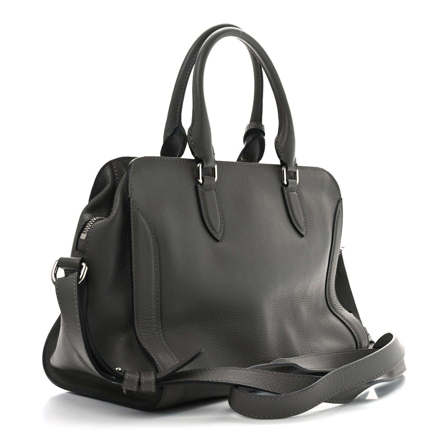 Alexander McQueen Pebbled Calfskin Small Skull Padlock Zip Around Tote Dark Grey 3 of 10