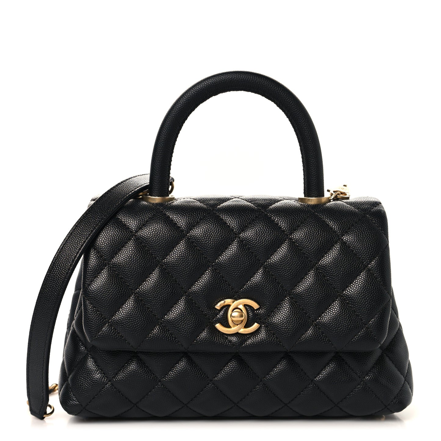 Caviar Quilted Mini Coco Handle Flap Black