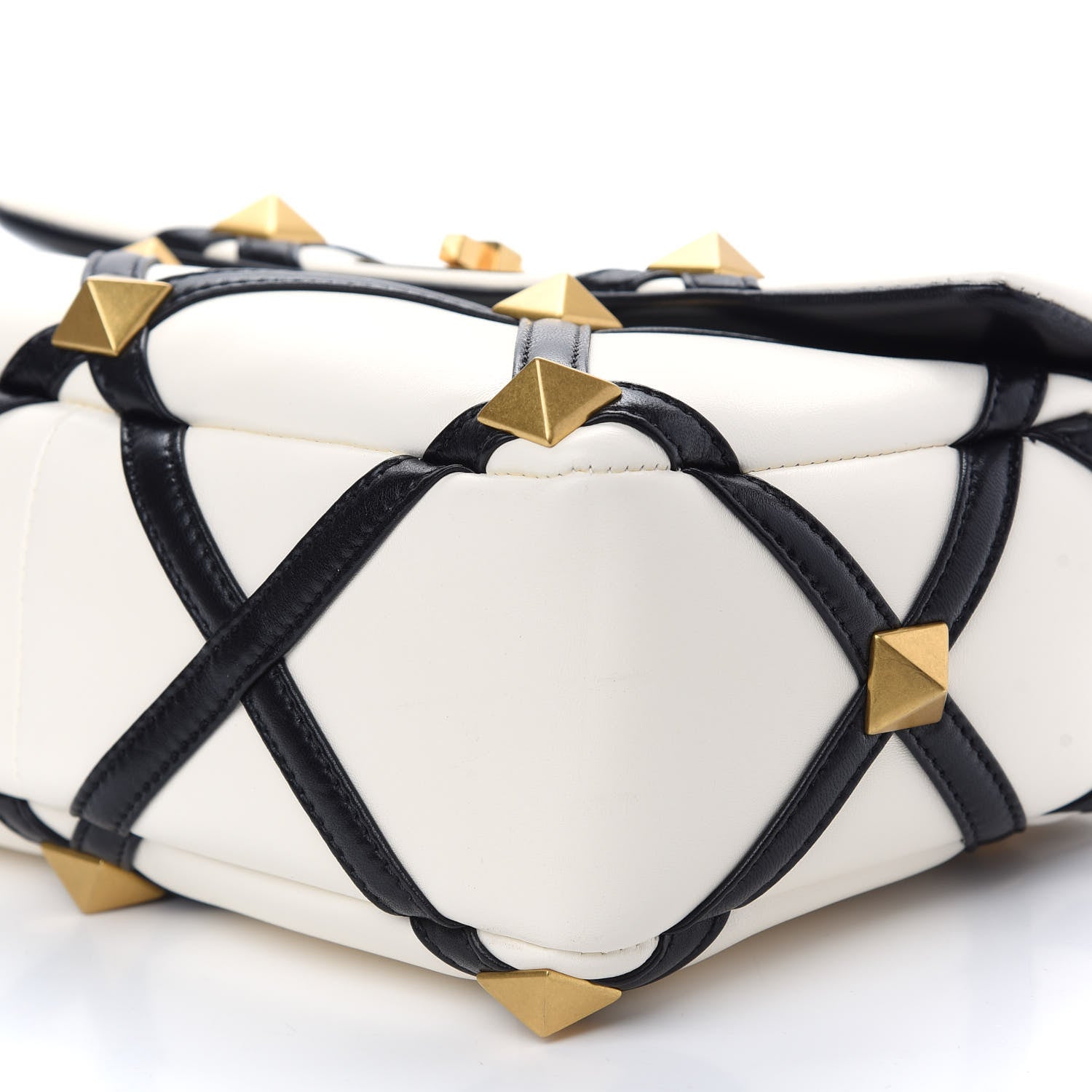 Valentino Garavani Nappa Large Roman Stud Shoulder Bag Ivory Black 8 of 8