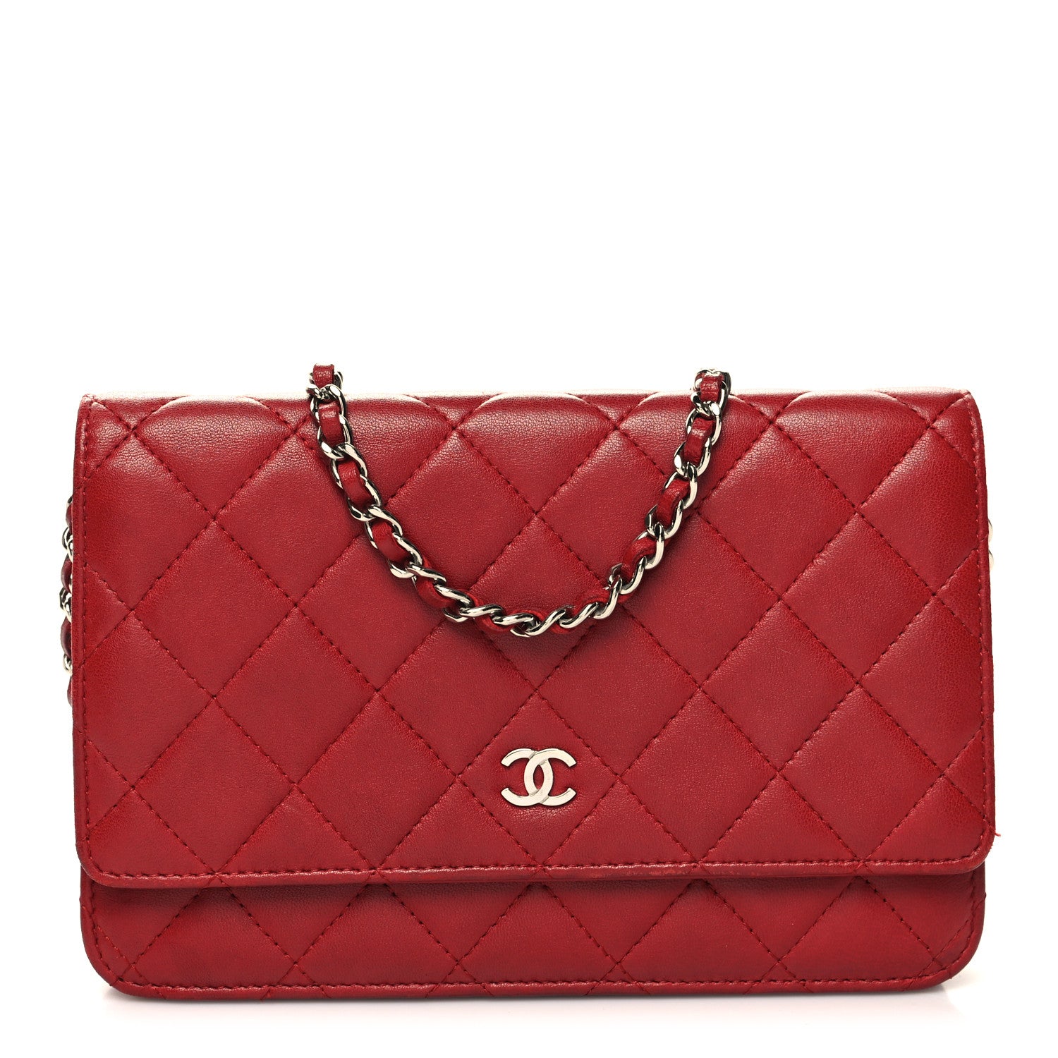 Chanel Lambskin Quilted Wallet On Chain WOC Red 1 of 12